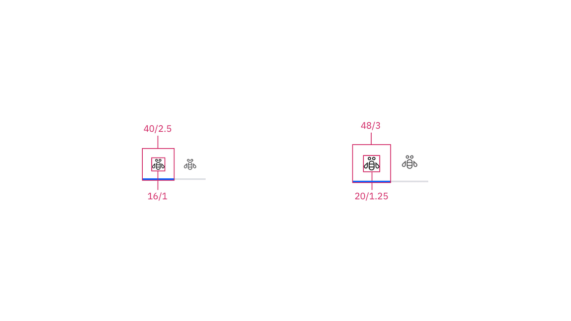 Structure and spacing measurements for line tabs in px and rem